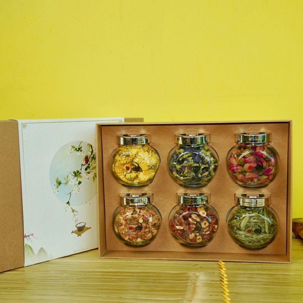 Set Quà tặng mẹ tặng bạn gái người thân đối tác Set 6 lọ trà hoa sấy khô (Hàng loại 1 thơm ngon)