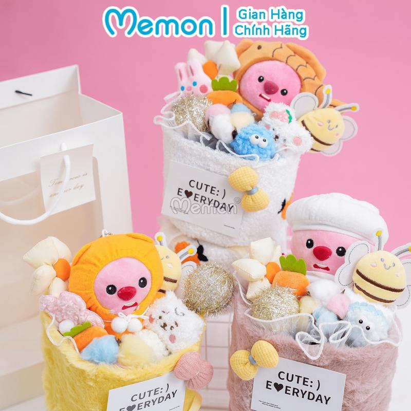 Bó hoa gấu nhồi bông bọc vải mềm mại dễ thương cao cấp Memon