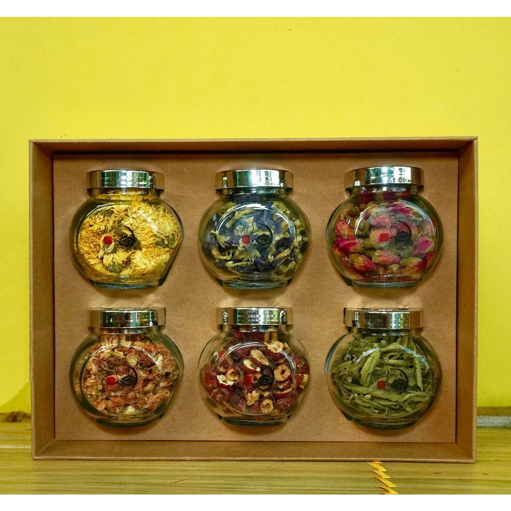 Set Quà tặng mẹ tặng bạn gái người thân đối tác Set 6 lọ trà hoa sấy khô (Hàng loại 1 thơm ngon)