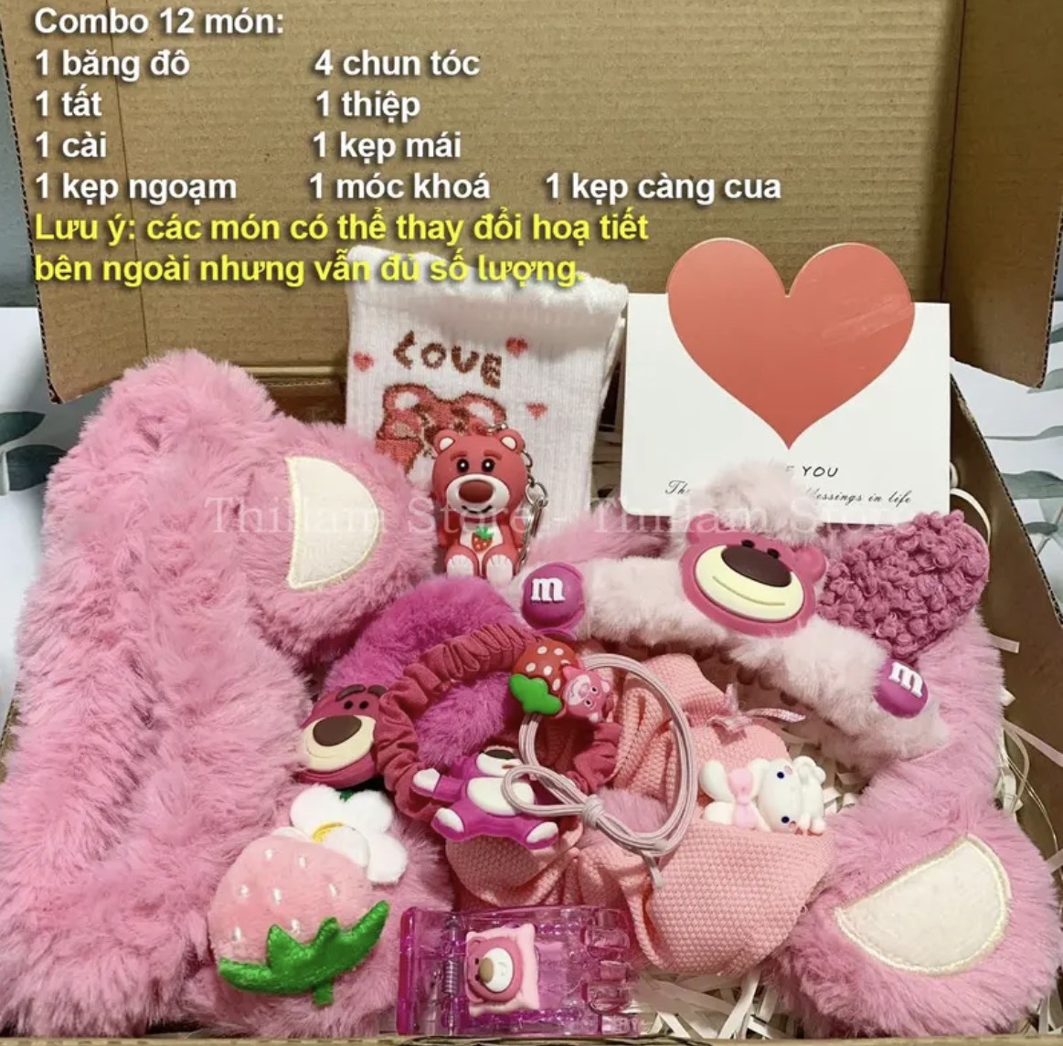 Combo quà GẤU DÂU - set 12 món quà siêu cute, quà tặng Sinh nhật cho bạn gái