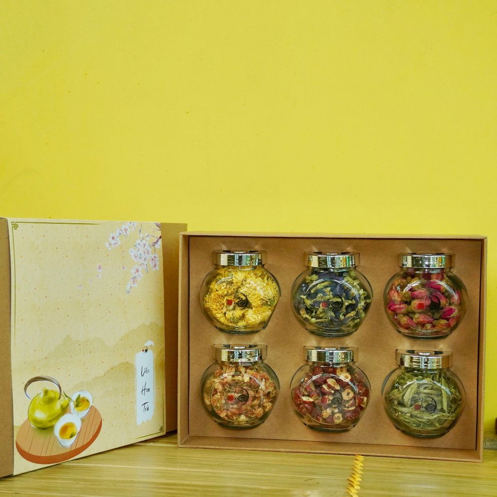 Set Quà tặng mẹ tặng bạn gái người thân đối tác Set 6 lọ trà hoa sấy khô (Hàng loại 1 thơm ngon)