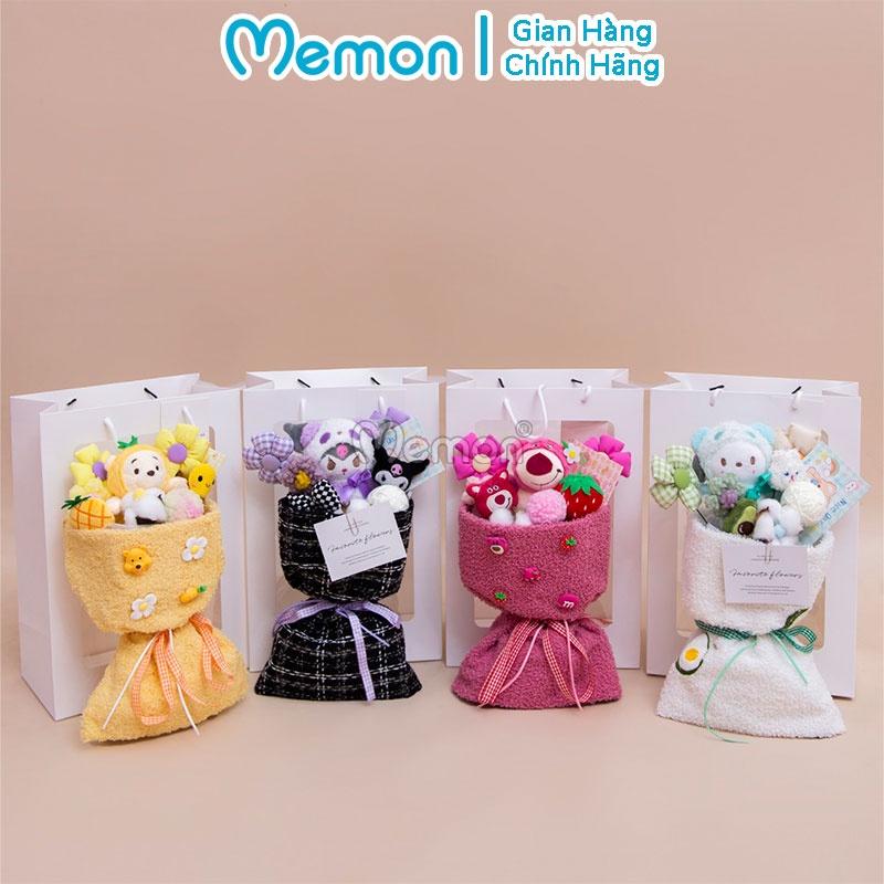 Bó hoa gấu nhồi bông bọc vải mềm mại dễ thương cao cấp Memon