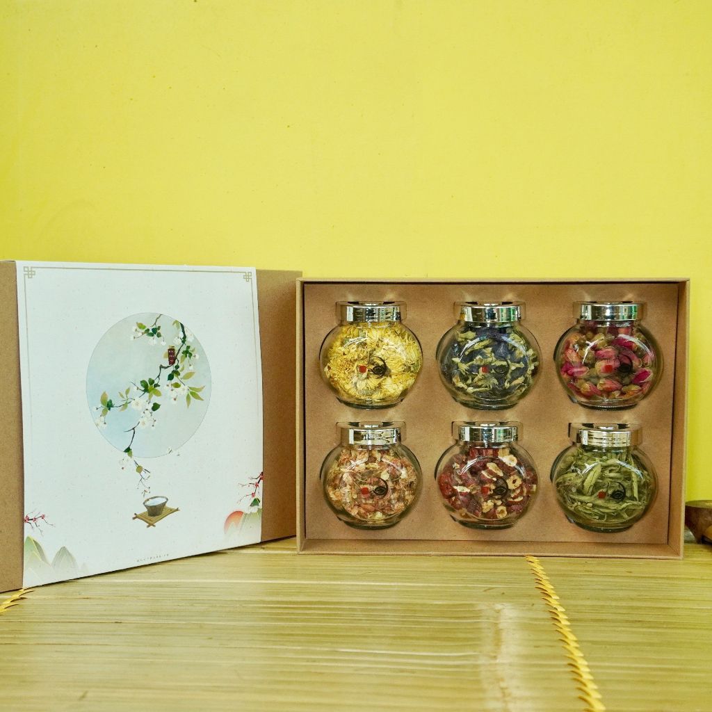 Set Quà tặng mẹ tặng bạn gái người thân đối tác Set 6 lọ trà hoa sấy khô (Hàng loại 1 thơm ngon)