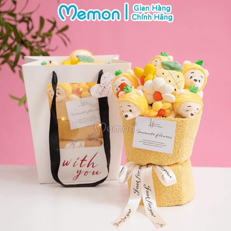 Bó hoa gấu nhồi bông bọc vải mềm mại dễ thương cao cấp Memon