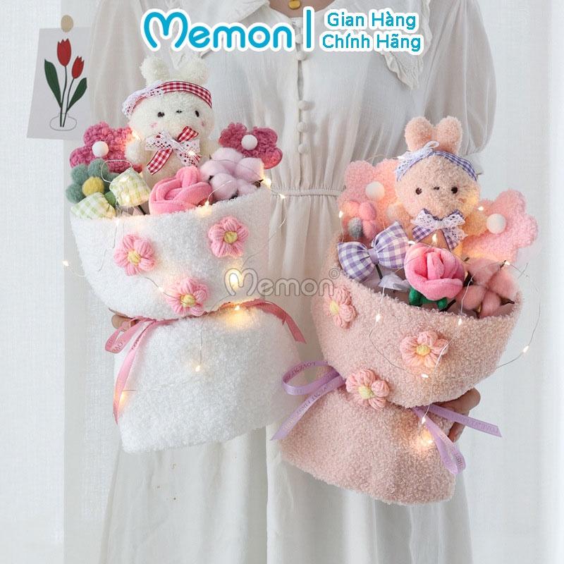Bó hoa gấu nhồi bông bọc vải mềm mại dễ thương cao cấp Memon